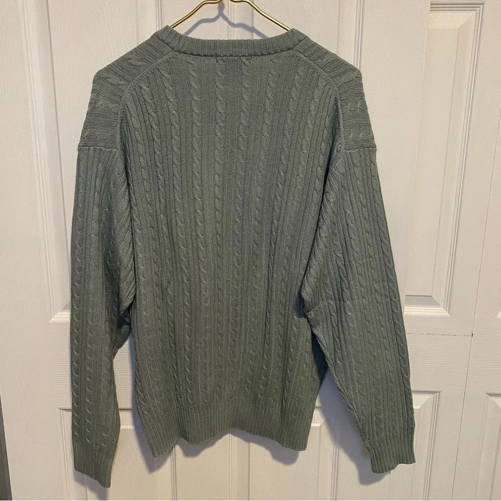Mendocino cable blue v neck sweater silk cashmere blend Large
